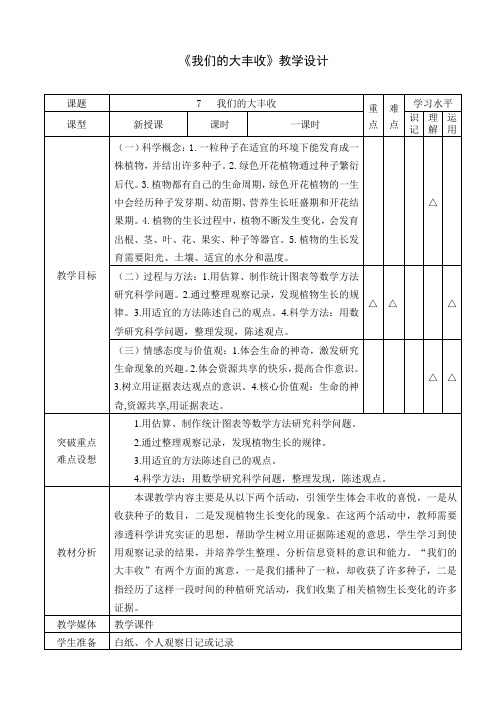 教科版小学科学三年级下册《一 植物的生长变化 我们的大丰收》优质课教学设计_29
