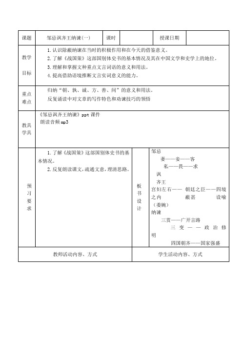 九年级语文下册邹忌讽齐王纳谏1苏教版