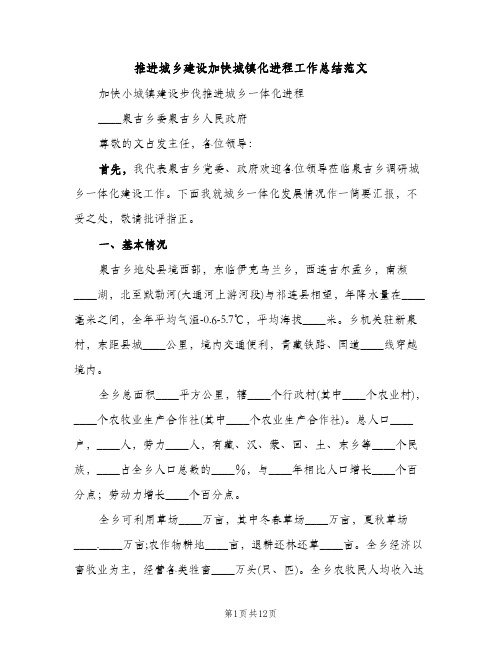 推进城乡建设加快城镇化进程工作总结范文（2篇）