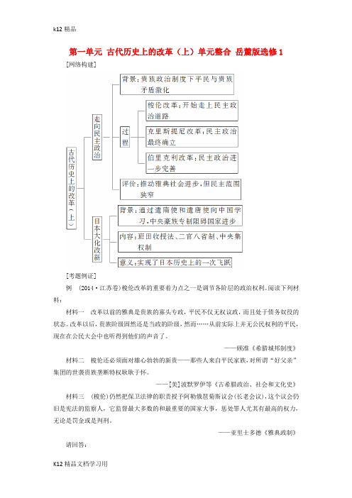 [k12精品]2017_2018学年高中历史第一单元古代历史上的改革上单元整合岳麓版选修1