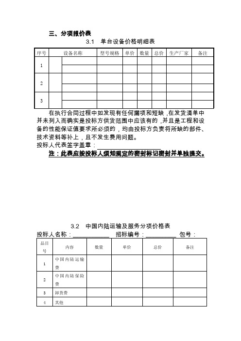 分项报价表