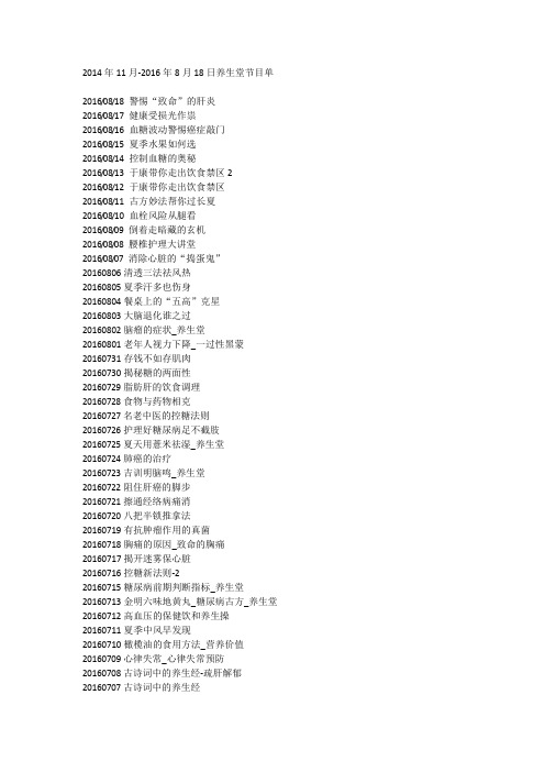 养生堂节目单2014年11月--2016年8月18日