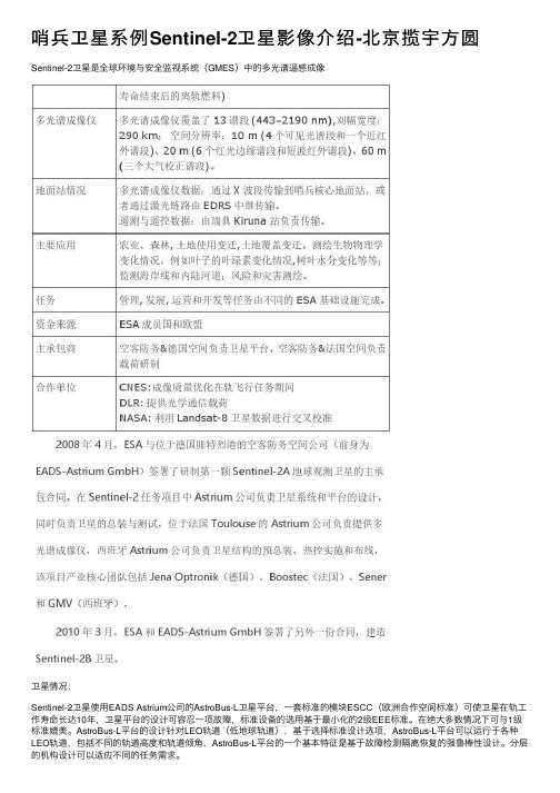 哨兵卫星系例Sentinel-2卫星影像介绍-北京揽宇方圆