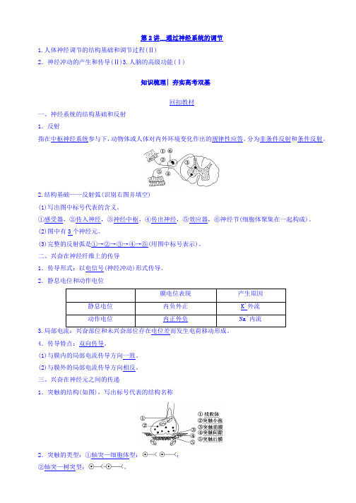 (新课标)高考生物大一轮复习教师用书：第8单元 第2讲 通过神经系统的调节 Word版含答案