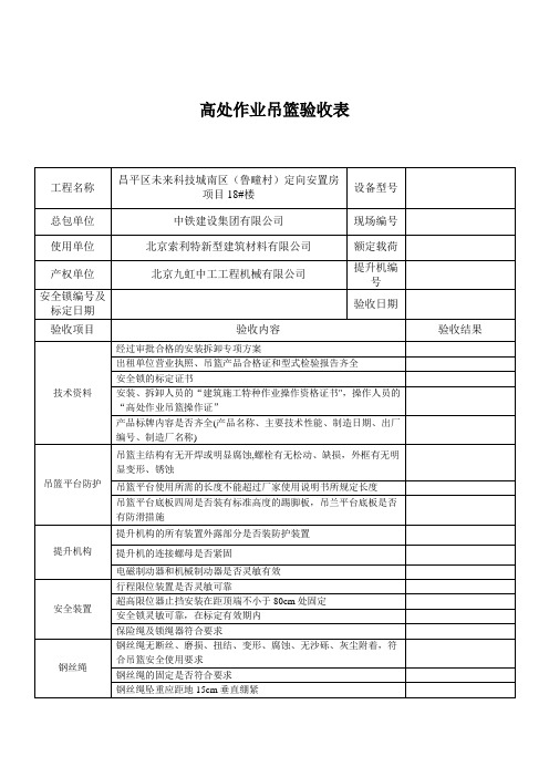 最新的电动吊篮检查验收记录表