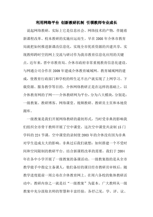 利用网络平台 创新教研机制 引领教师专业成长