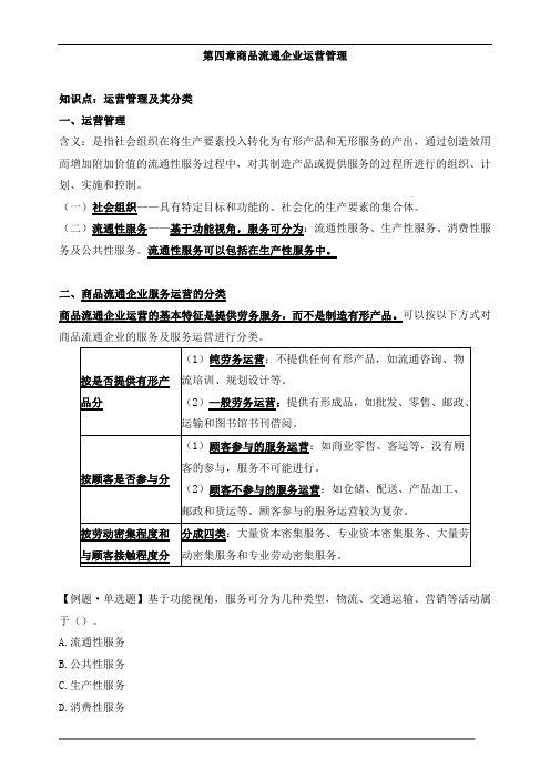 中级经济师商业-第四章商品流通企业运营管理知识点