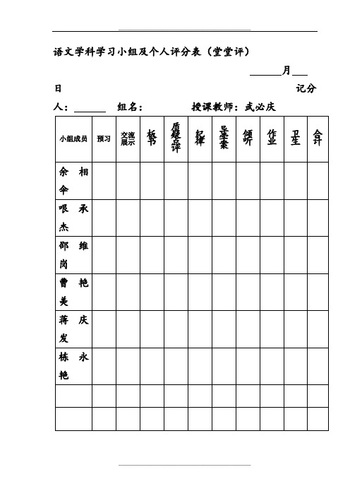 学习小组及个人评分表