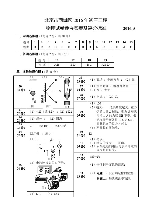 2016西城二模物理答案