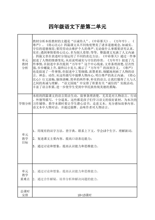 人教版四年级语文下册第二单元教材分析