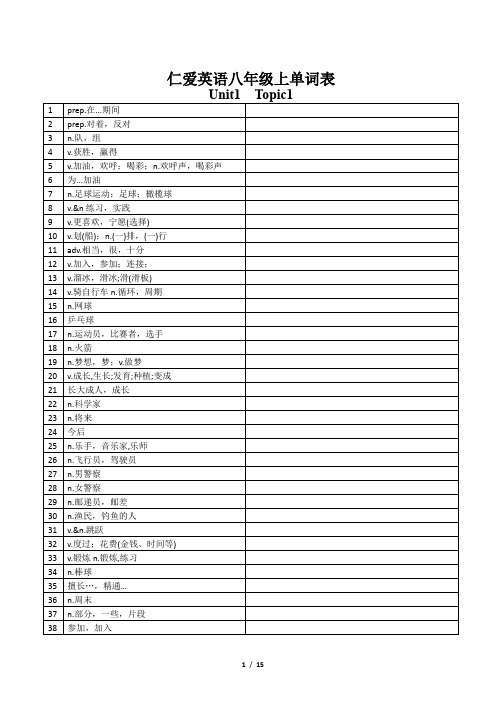 仁爱英语八上单词汉语表格版