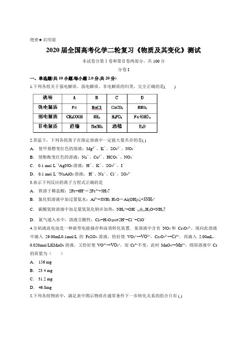 2020届全国高考化学二轮复习《物质及其变化》测试含解析