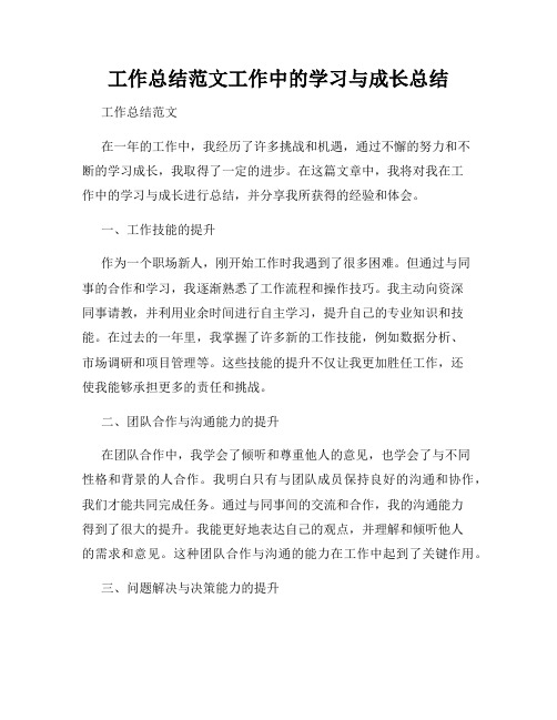 工作总结范文工作中的学习与成长总结