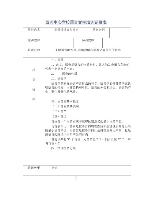 语言文字培训记录表