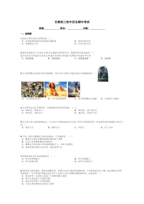 甘肃初三初中历史期中考试带答案解析