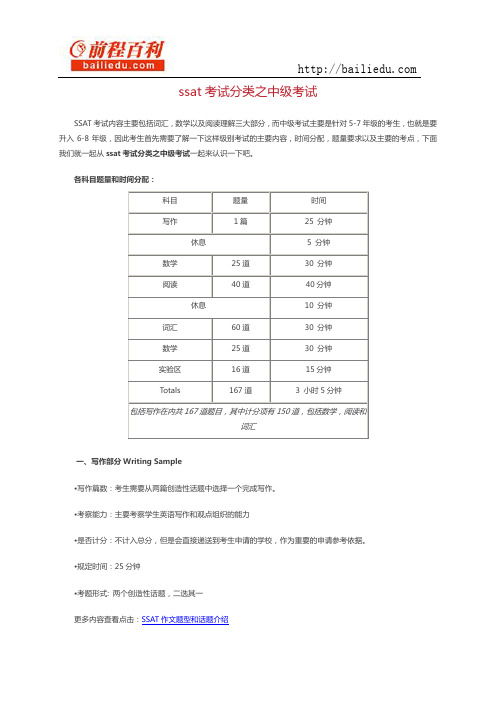 ssat考试分类之中级考试