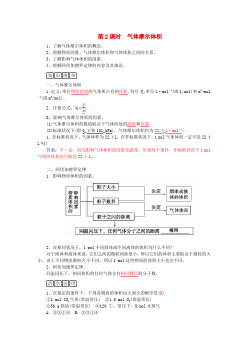 高中化学第一章第3节第2课时气体摩尔体积练习鲁科版必修1