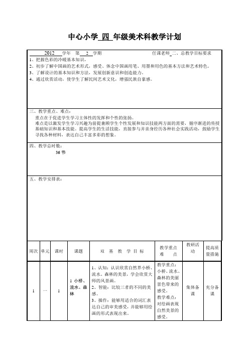 2016下学期四年级教学计划