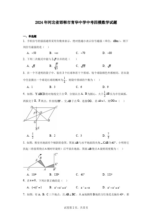 2024年河北省邯郸市育华中学中考四模数学试题