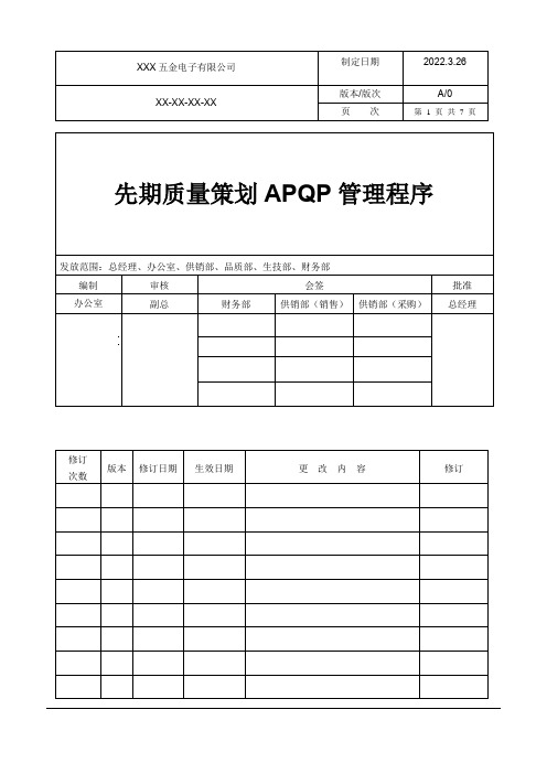 先期质量策划APQP管理程序