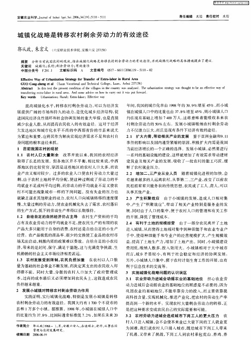 城镇化战略是转移农村剩余劳动力的有效途径