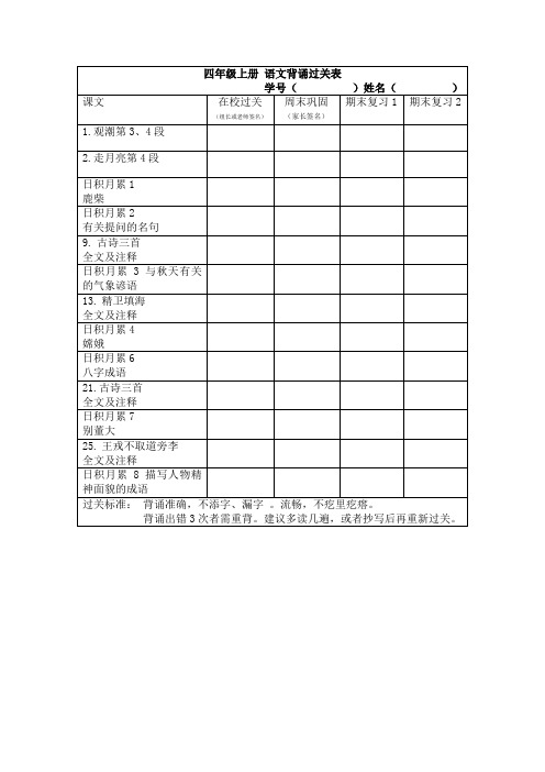 四年级上册语文背诵记录(可打印张贴在书上)