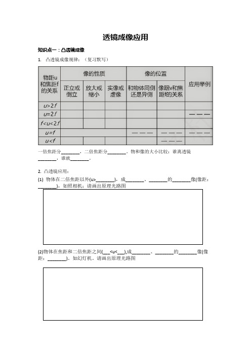 初中物理《透镜成像应用》知识点归纳(附答案)