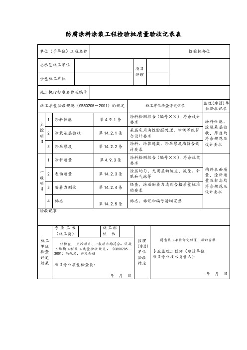 防腐涂料涂装工程检验批质量验收记录表