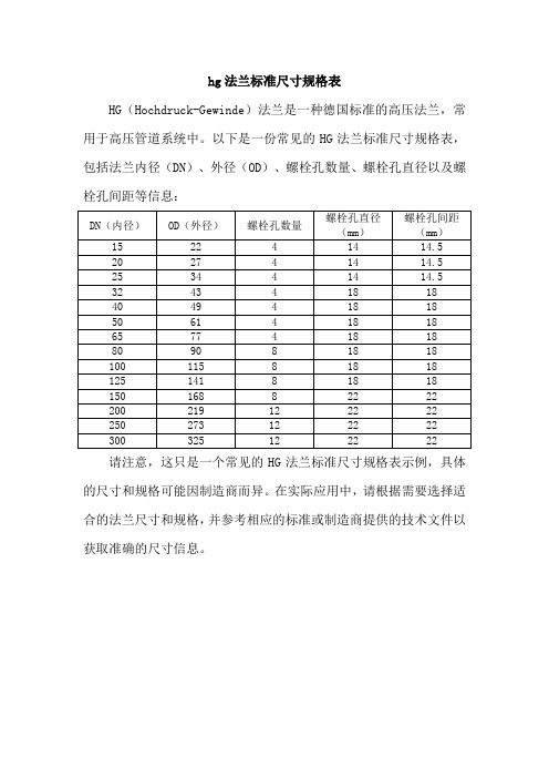 hg法兰标准尺寸规格表