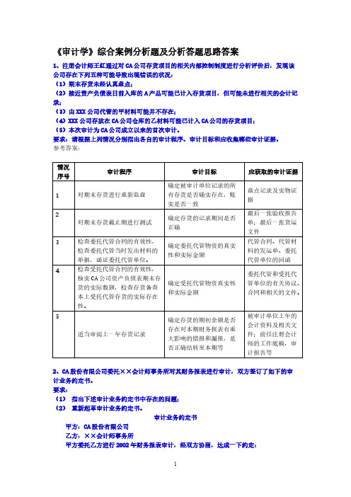 [VIP专享]双学位--《2015审计学》综合案例分析题及分析答案