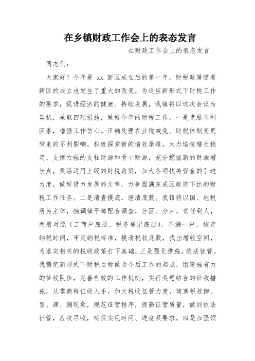 在乡镇财政工作会上的表态发言