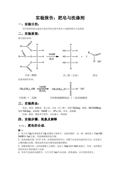 实验报告肥皂与洗涤剂