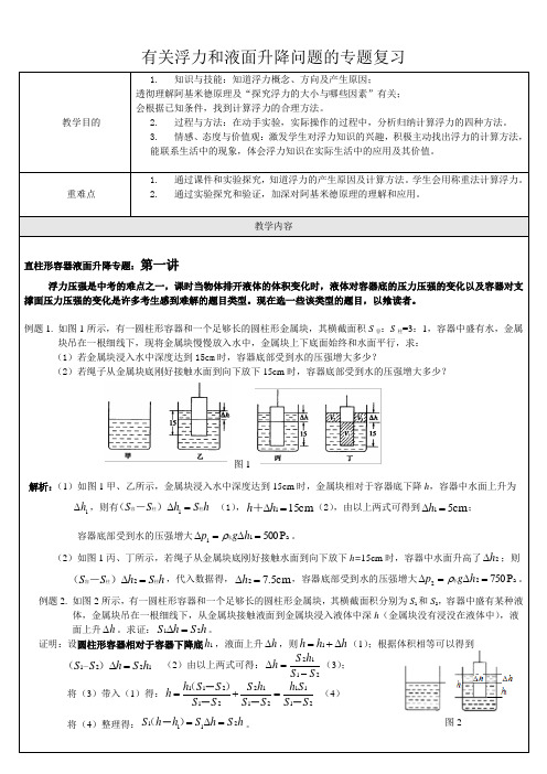 人教版八年级物理下册第十章有关浮力和液面升降问题的专题复习教学案