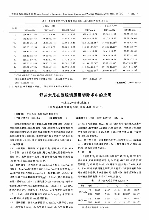 舒芬太尼在腹腔镜胆囊切除术中的应用