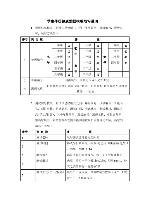 【免费下载】 学生体质健康数据模版填写说明