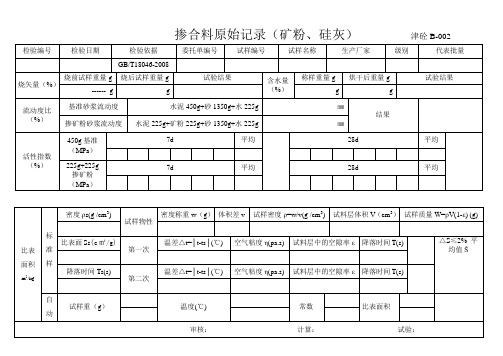 掺合料原始记录-矿粉、硅灰