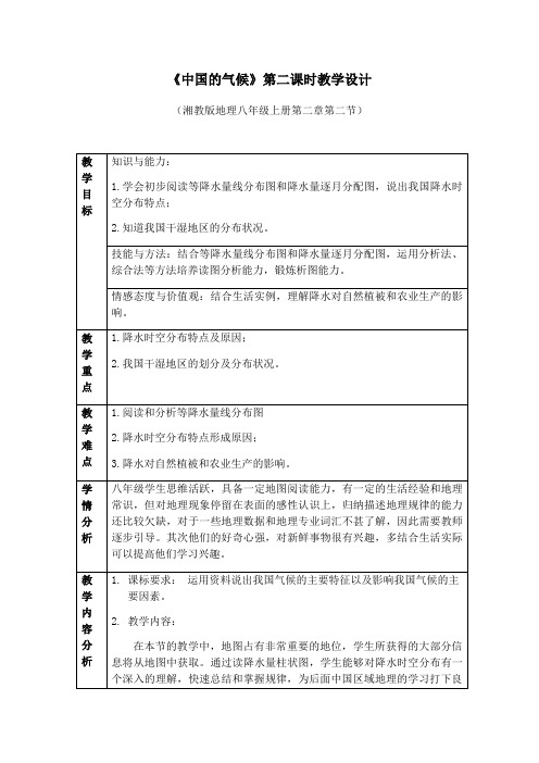 湘教版八年级地理第二节 中国的气候(2.降水)教学设计