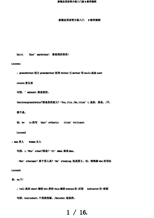 新概念英语青少版入门级B教学提纲