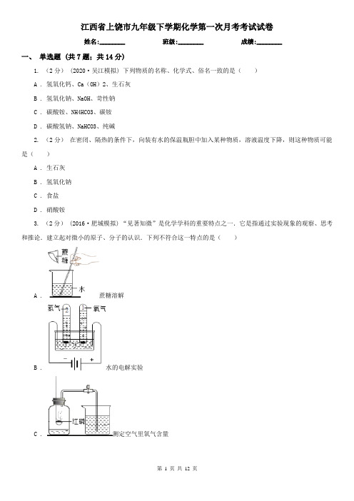 江西省上饶市九年级下学期化学第一次月考考试试卷