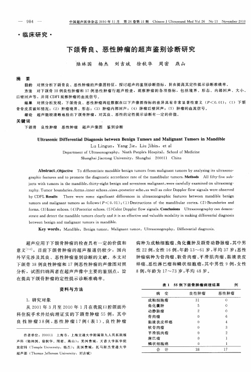 下颌骨良、恶性肿瘤的超声鉴别诊断研究