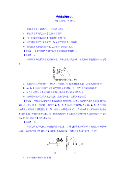 2017-2018学年高中生物(人教版必修三)学业分层测评：第3章+学业分层测评9+Word版含答案