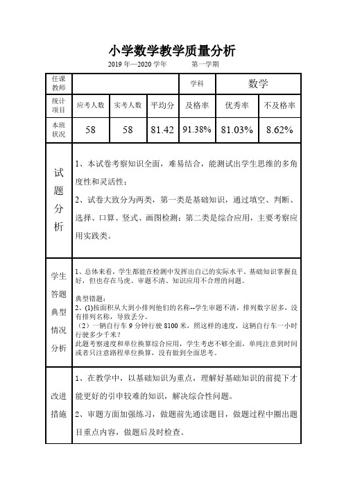 小学四年级数学教学质量分析