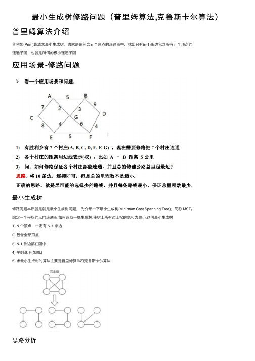 最小生成树修路问题（普里姆算法,克鲁斯卡尔算法）