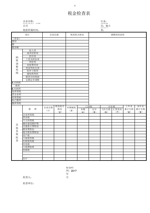 税金检查表