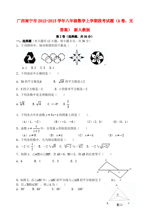 广西南宁市八年级数学上学期段考试题(A卷,无答案) 新