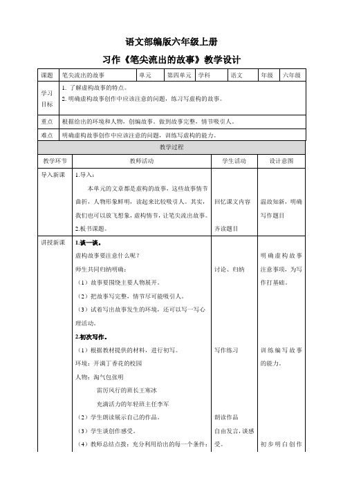 第四单元《习作：笔尖流出的故事》教学设计