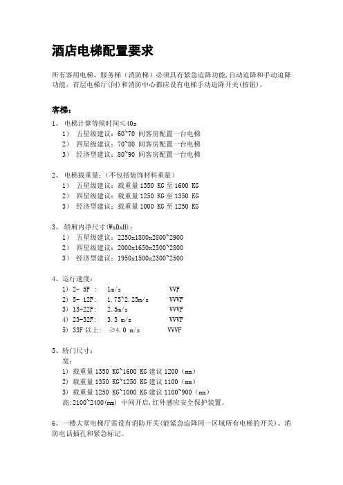 机电标准 酒店电梯配置要求