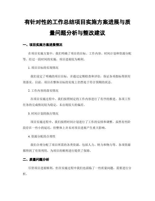 有针对性的工作总结项目实施方案进展与质量问题分析与整改建议