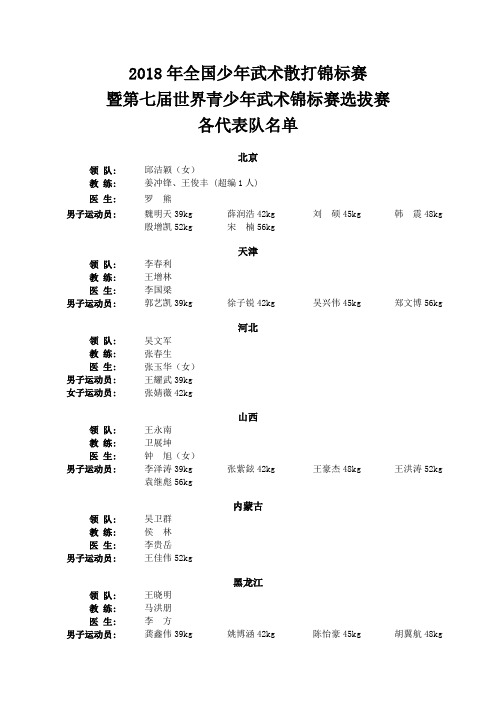 2018年全国少年武术散打锦标赛暨世界青少年武术锦标赛