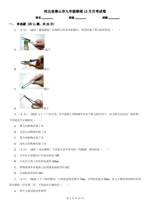 河北省唐山市九年级物理12月月考试卷